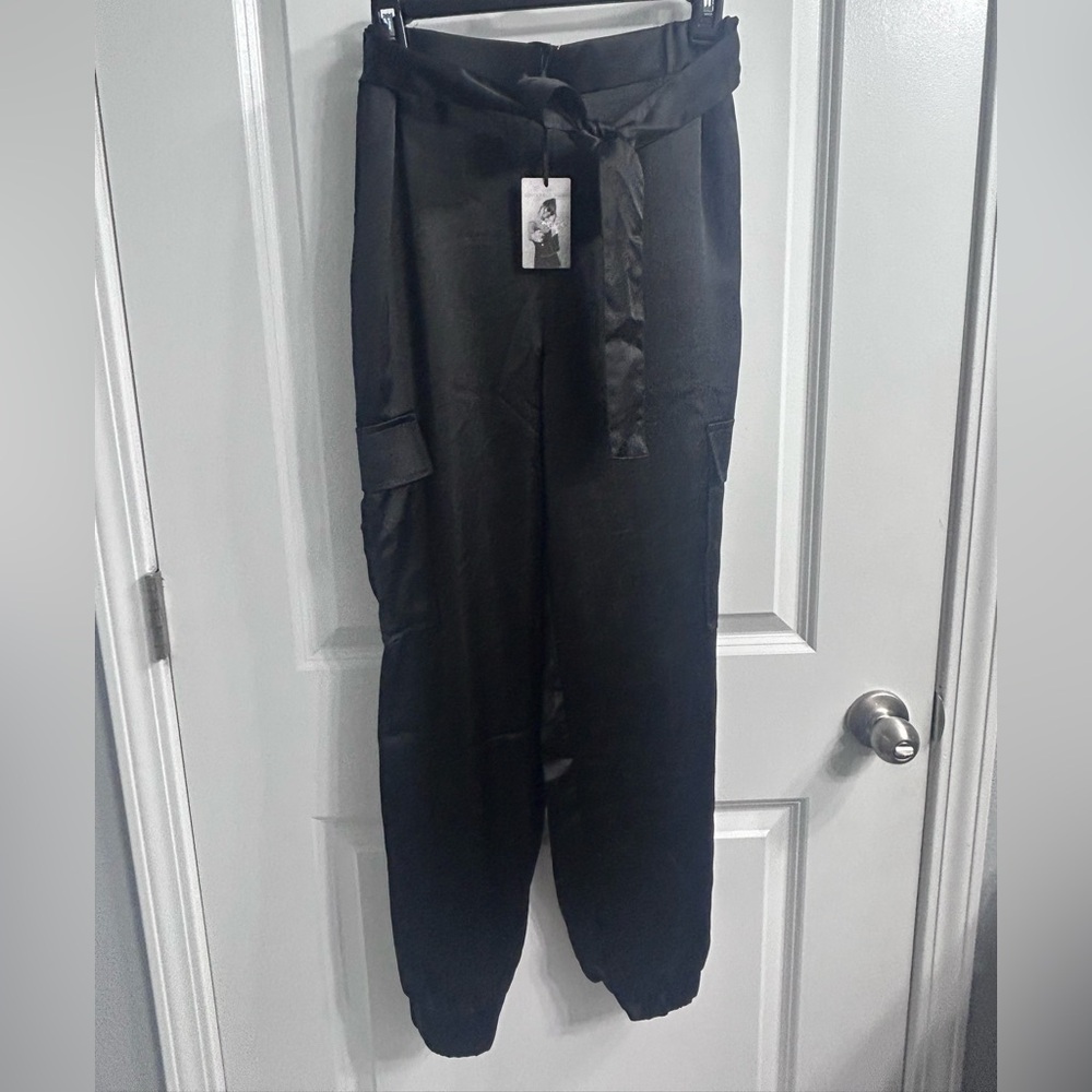Sincerely Jules Black Boot Cut & Flare Cargo Pants with Tie Waist